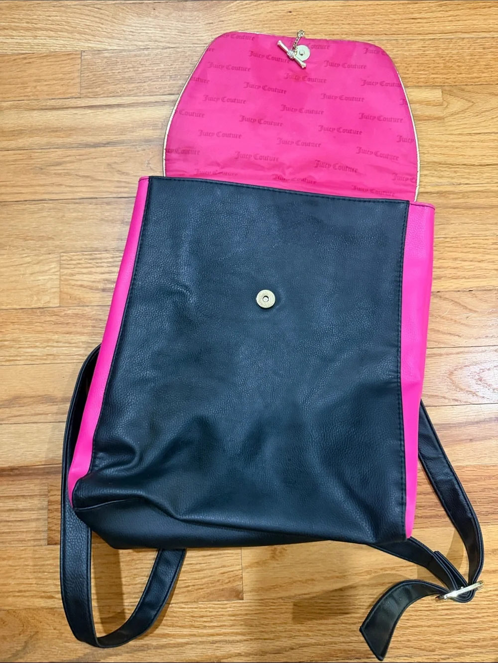 Juicy Couture Black and Hot Pink Backpack with Gold Trim
